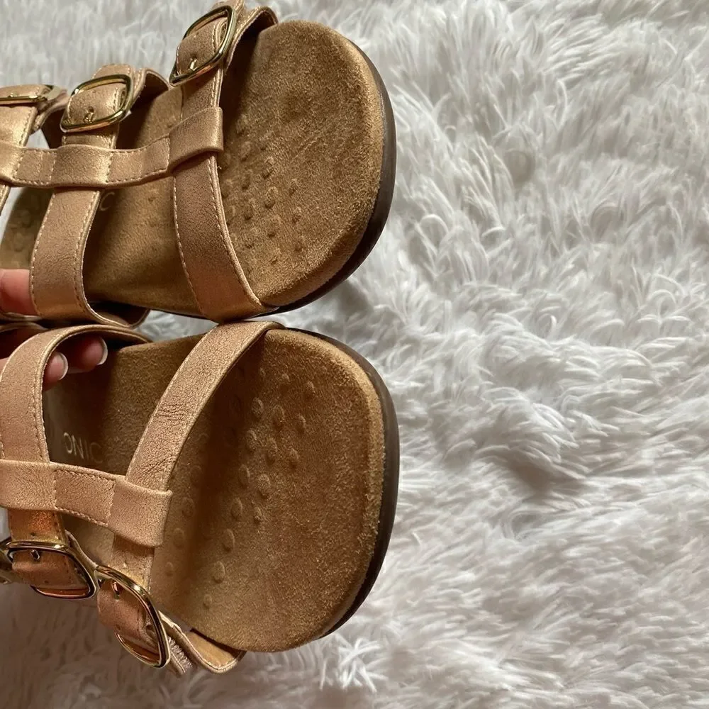 Vionic Misa Rose‎ Gold Strappy Slip on Sandals Womens Size 9 Wide